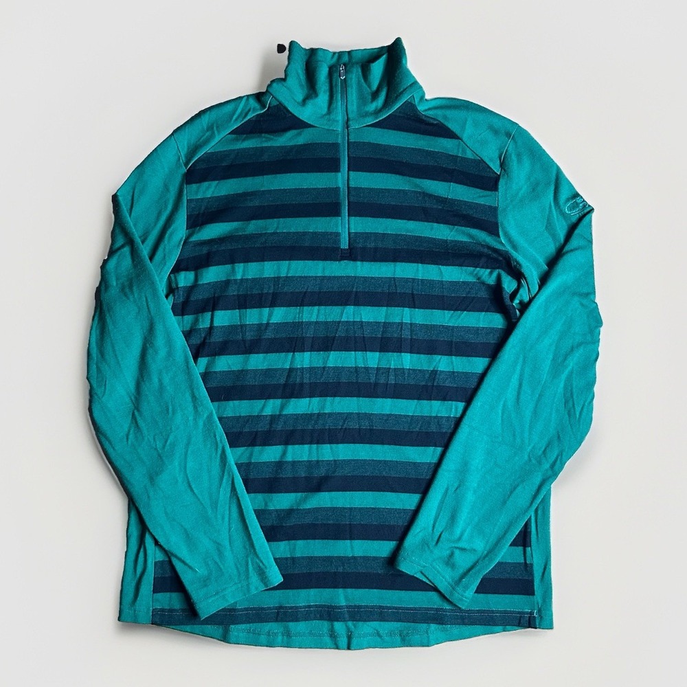 Icebreaker Merino 260 Bodyfit 1/4 Zip Mens Large Green Striped Wool Base Layer
